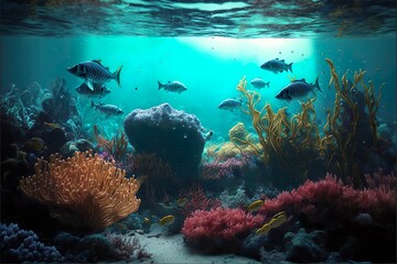 Fototapeta na wymiar Beautiful underwater scenery, Coral reef, AI, Created with AI, Generative AI