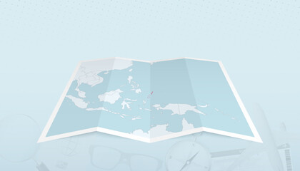 Map of Palau with the flag of Palau in the contour of the map on a trip abstract backdrop.