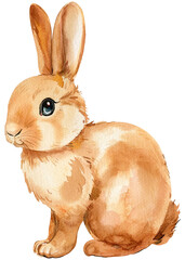 Easter bunny on an isolated white background, Rabbit, cute animal, Hand-drawn watercolor illustration