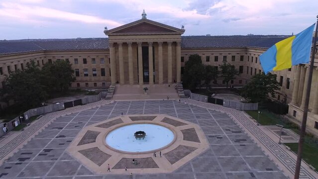 Philadelphia Museum of Art and Rocky Steps. People Are Sitting on the Stairs. Pennsylvania II