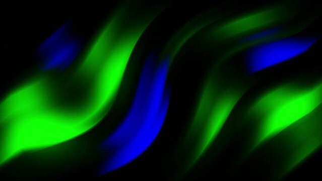 Twisting green and blue gradient background texture. Motion and backdrop design concept. Moving dynamic template for promotional video. Abstract loopable 4k animated wavy shapes on flowing surface