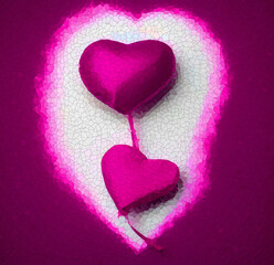 Illustration of two hearts in the shape of a heart on a pink background. 3d rendering. Valentines Day. Illustration Background for Valentine`s Day.