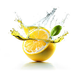 fresh lemon fruit with water splash. generative ai