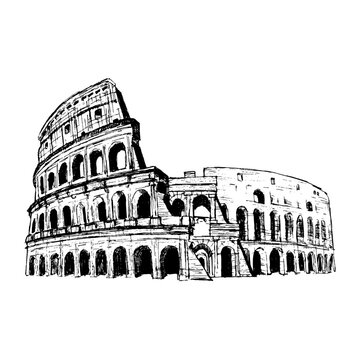 Colosseum, Rome Landmark. Italy. Vector Hand-drawn Sketch Illustration