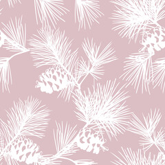 Seamless pattern of pine branches on a pink background