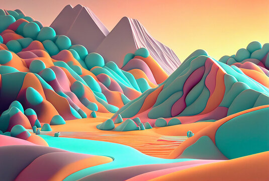 abstract candy marshmello landscape, pastel tones, created with generative ai