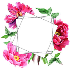 
Watercolor pink peonies in a congratulatory frame.