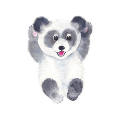 Obraz premium Cute panda isolated on white background. Watercolor hand drawn illustration. Perfect for kid cards, baby shower, clothes prints, decals.