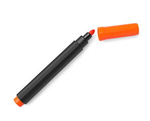 Bright orange marker isolated on white, top view. School stationery
