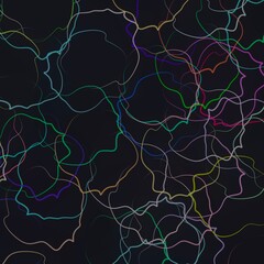 Czarne tło z kolorowymi wzorkami.