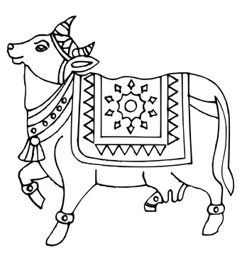 Pichwai style Indian Cow motif outline