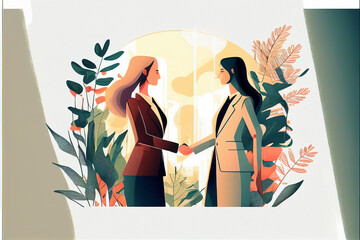Women handshake of business partners. Concept of Deal, Partnership, Teamwork, Connection connection between women. Young adult and entrepreneur woman shaking hands with a colleague. Ai generated.