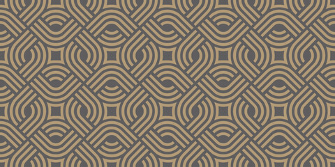 Seamless pattern. Abstract simple geometric vector seamless pattern with gold line texture on brown background.