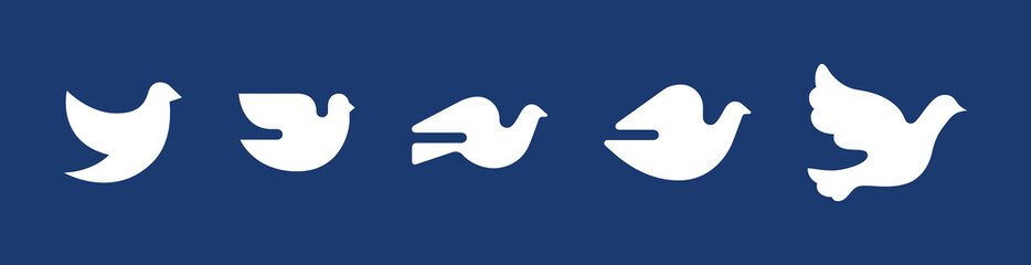 Set simple flat white doves vector illustration