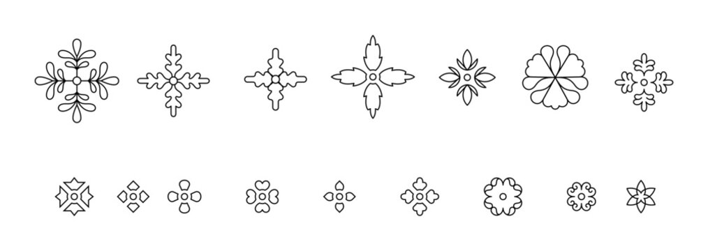 Set simple mandala's and floral ornaments line style design vector illustration