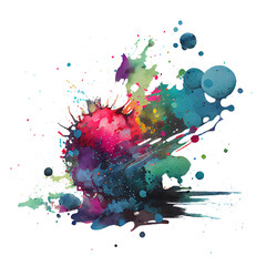 Multicolored watercolor splash blot. Watercolour explosion transparent background. AI generated.