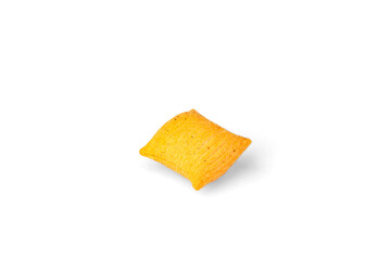 Salty bacon chips isolated on white background. Puff crisps or snacks with spices.