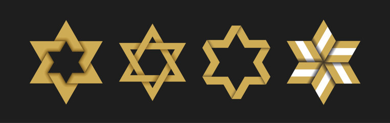 Magen David realistic stars with intersecting and intertwining stripes paper shadow style vector illustration