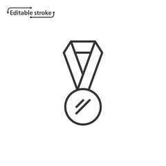 Medal with ribbon line vector icon. Editable stroke.