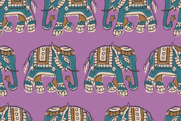 ELEPHANT PATTERN AJRAKH BAGRU SANGANER BLOCK PRINT AND BATIK PRINT DIGITAL PRINT SEAMLESS TEXTILE PATTERN IN EDITABLE FILE