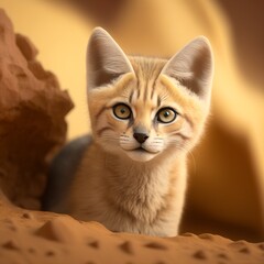 Fototapeta na wymiar sand cat in the desert