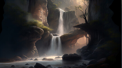 fantasy waterfall in the forest