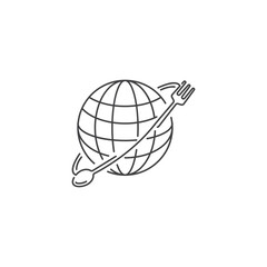 Global Food, globe with spoon and fork. Vector icon logo illustration