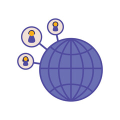 Globe and online people in internet. Global network connection, Internet communication, global business, online meeting vector flat concept