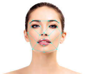 Beautiful young woman with ID mesh on her face