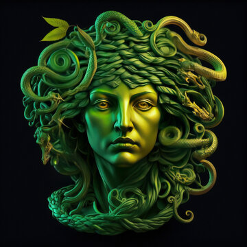 Goddess of Snakes Medusa. head of Medusa.Euryale Goddess. Gorgon Amazon from Greek Mythology. Female monster, protective deity. Serpent belt, power to petrify. Daughter of Phorcys and Ceto