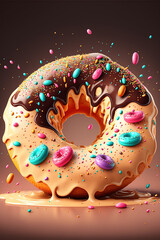 Colorful donut, Delicious glazed donuts on a background of complementary colors, fancy donuts.
