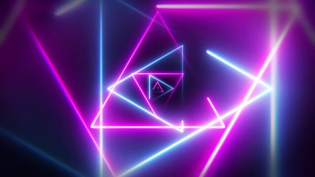 Blue and purple neon tunnel made by growing triangles - Infinite loop