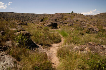 View of the empty hiking path across the hill.