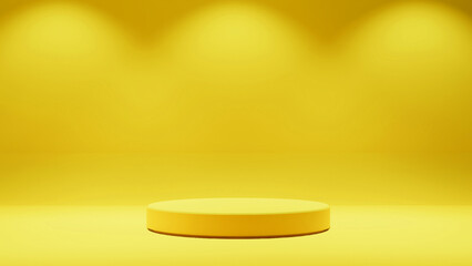 Yellow circular podium stage bright scene on Yellow minimal backdrop 3D Illustration