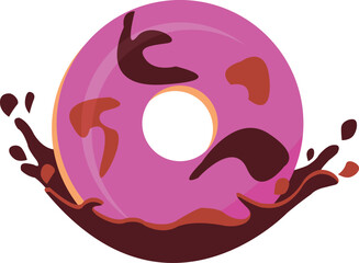 donut with pink sugar in melted cocolate