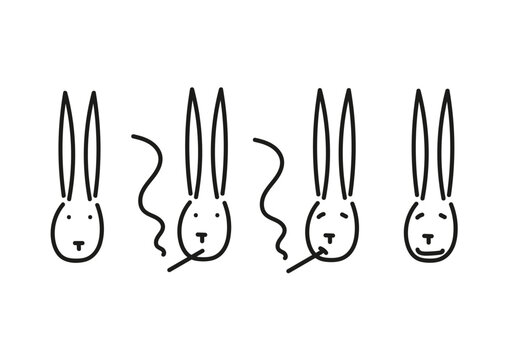 lustiger rauchender hase,  cartoon bunny für gute Laune an Ostern, umriss Zeichnung
