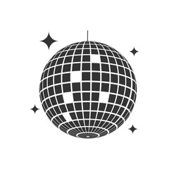 Glittering mirror disco ball icon. Sparkling nightclub party sphere isolated on white background. Dance music event discoball. Mirrorball in discotheque style. Nightlife symbol