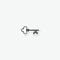  Old house key icon sticker isolated on gray background