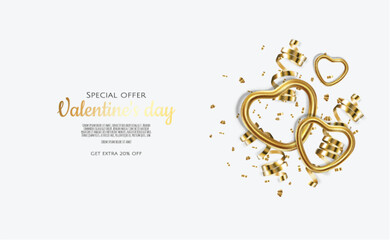 Valentine s day sale background with 3d heart. Vector background for poster, banners, flyers, card.