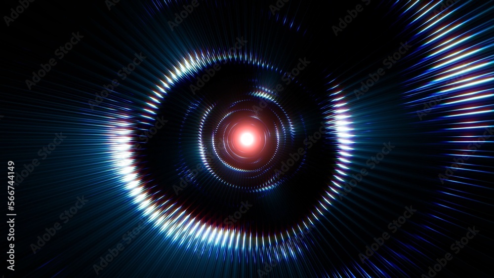 Poster Glowing Red Light Core in the Blue Swirl Waves