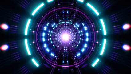 Geometric Tunnel Background of fantastic neon light illumination