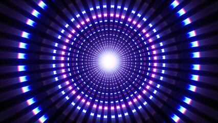 Glowing Multiple Neon LED in the Circle Tunnel