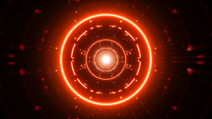 Geometric art background of glowing red glitter circle light