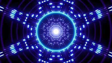 Infinite tunnel background of geometric pattern blue lights