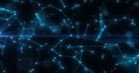Fototapeta na wymiar Abstract high tech blue glowing lines with dots and plexus triangles, abstract background