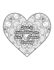 Heart Mandala flower for adult coloring book.Coloring for adults and kids. quotes Coloring. Coloring page with heart. Valentines day card. love quotes.valentines day quotes.love.Heart Mandala.
