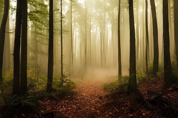 mystery forest environment with fog 