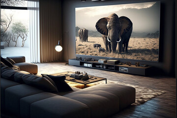 sala de estar moderna com televisor grande 