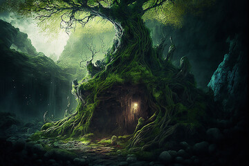 caverna encantada fantasia em floresta magica 