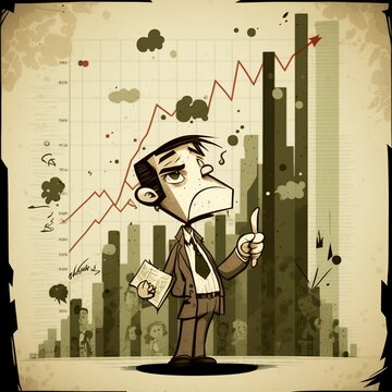 Business Graph, Cartoon, Character, Growing Tendency Businessman Dont Happy Problem Yes Or No Teeth Tie Money Cash Worried Sad Jacket 